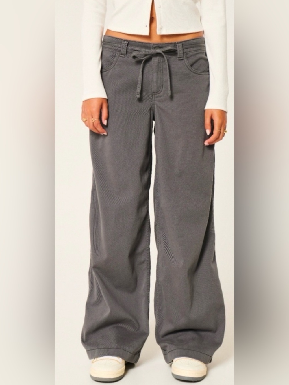 Hollister NWT Grey Super Baggy Low Rise Drawstring Pants Size Large